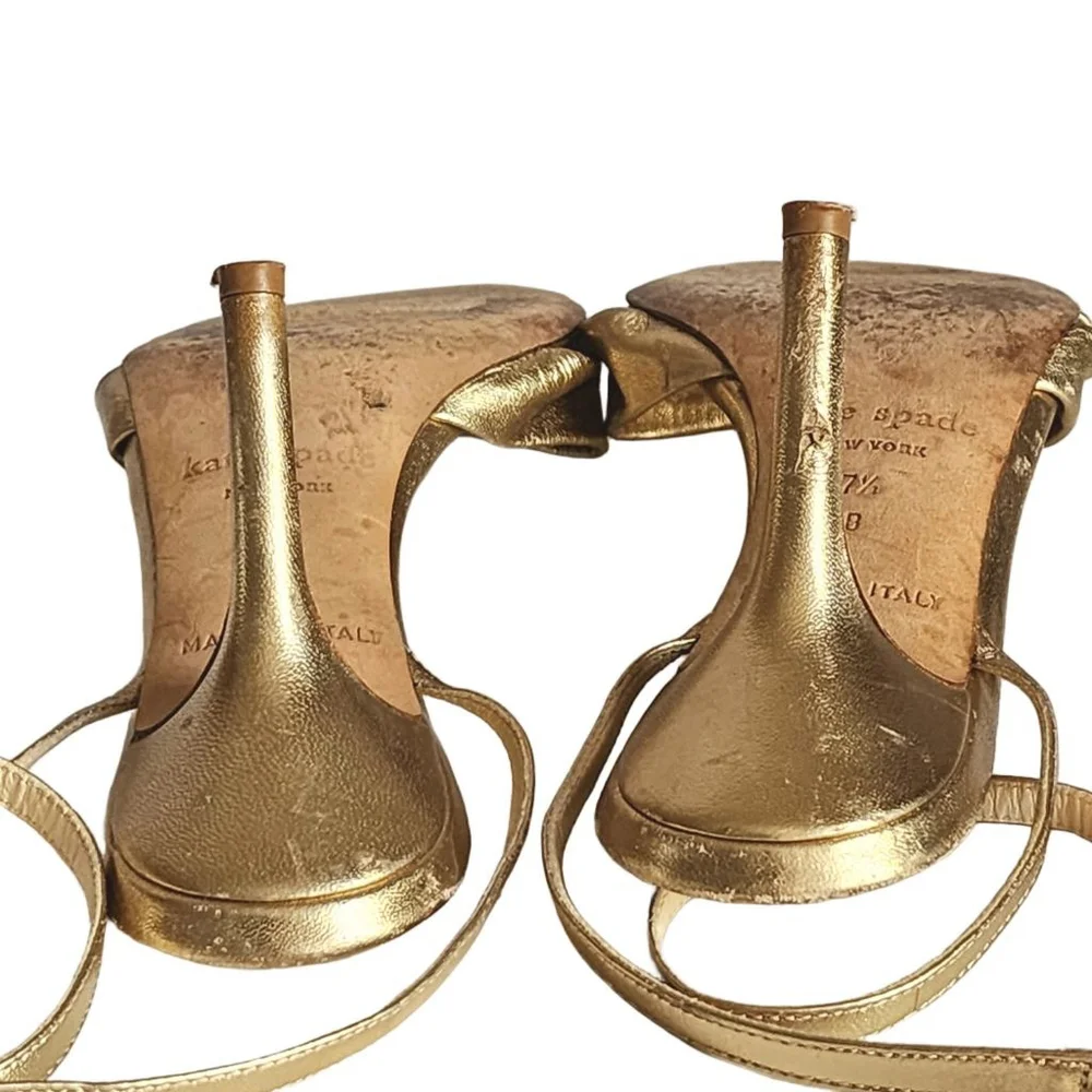 KATE SPADE Loupe Ankle Strap Gold Metallic Leather Sandals Size 7.5 - Picture 6 of 8